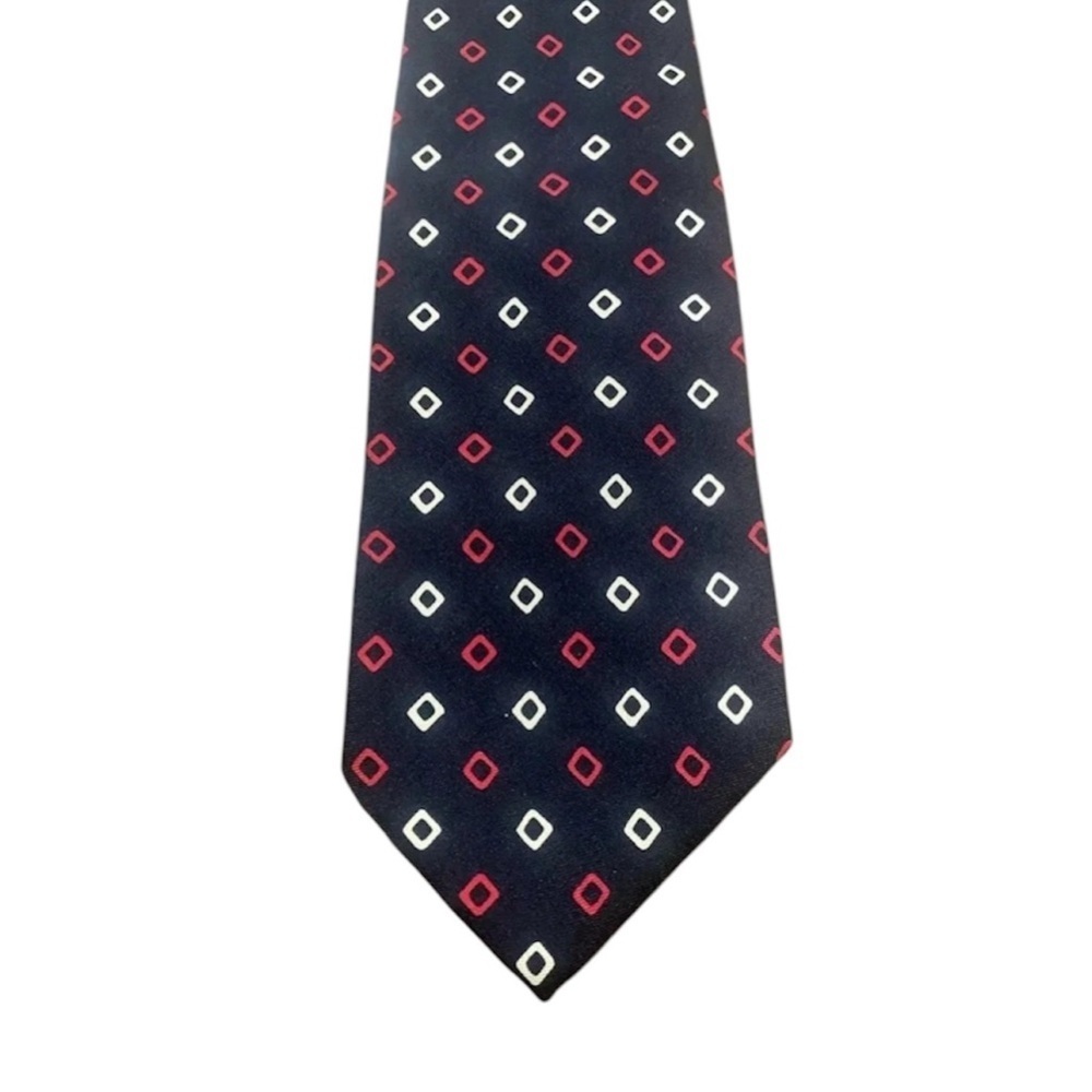 POLO RALPH LAUREN 100% SILK Tie Hand Made USA Black Red White Diamond Pattern
